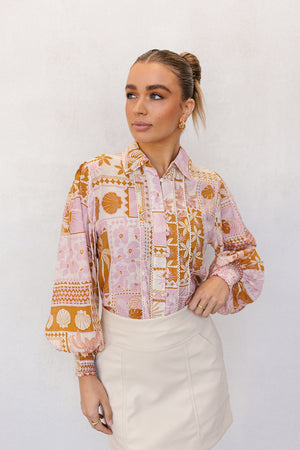 Lennon Top - Pink/Tan Print