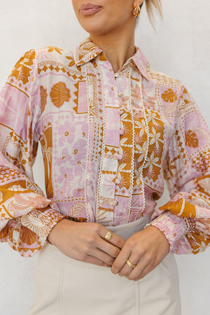 Lennon Top - Pink/Tan Print