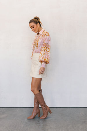 Lennon Top - Pink/Tan Print