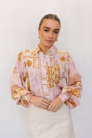 Lennon Top - Pink/Tan Print