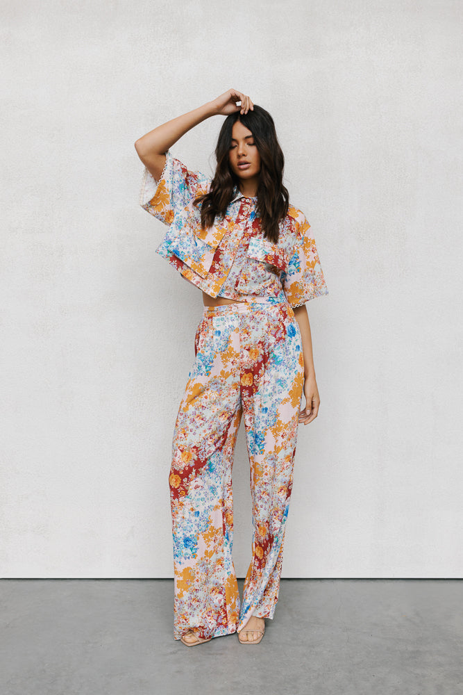 Esimio Cropped Shirt Bloom Floral Print