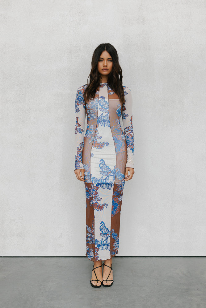 Rochelle Dress - Cream/Blue Paisley