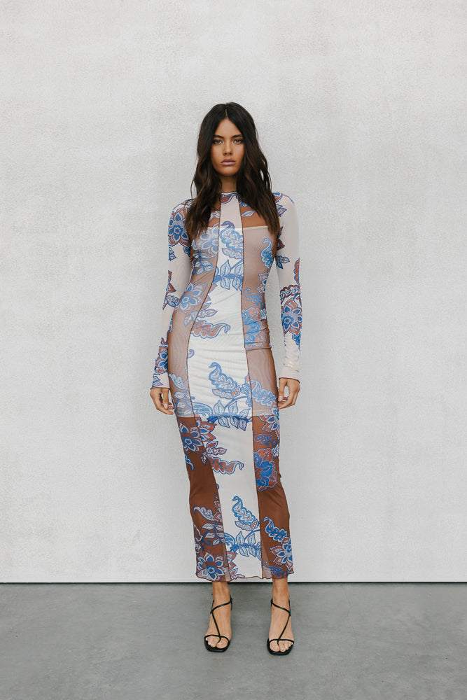 Rochelle Dress - Cream/Blue Paisley