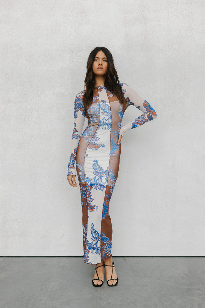 Rochelle Dress - Cream/Blue Paisley