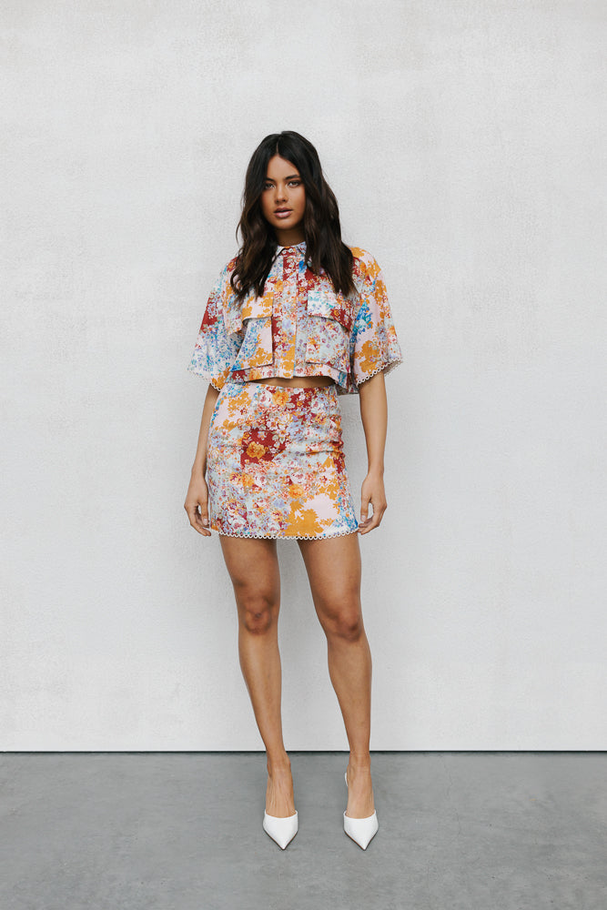 Esimio Cropped Shirt Bloom Floral Print