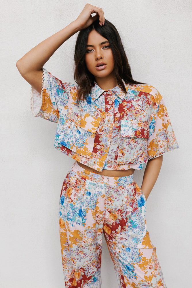 Esimio Cropped Shirt Bloom Floral Print