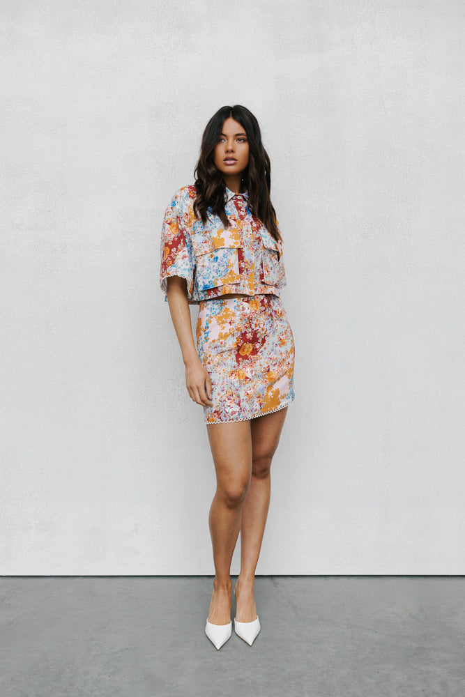 Esimio Cropped Shirt Bloom Floral Print