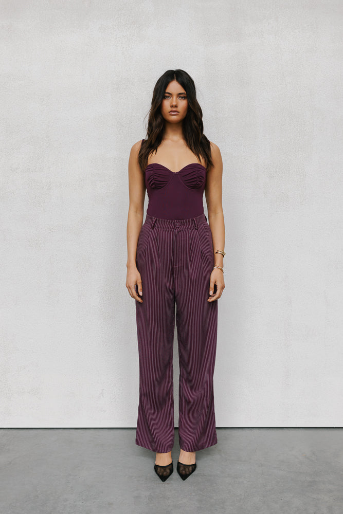 Cerlah Tailored Pants Plum Pinstripe