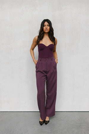 PRE ORDER EARLY OCTOBER - Scarlett Pants - Plum/White Pinstripe