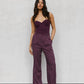 Scarlett Pants - Plum/White Pinstripe