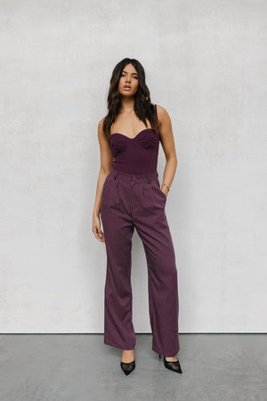 PRE ORDER EARLY OCTOBER - Scarlett Pants - Plum/White Pinstripe