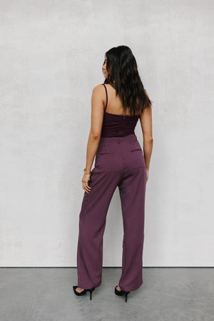 PRE ORDER EARLY OCTOBER - Scarlett Pants - Plum/White Pinstripe