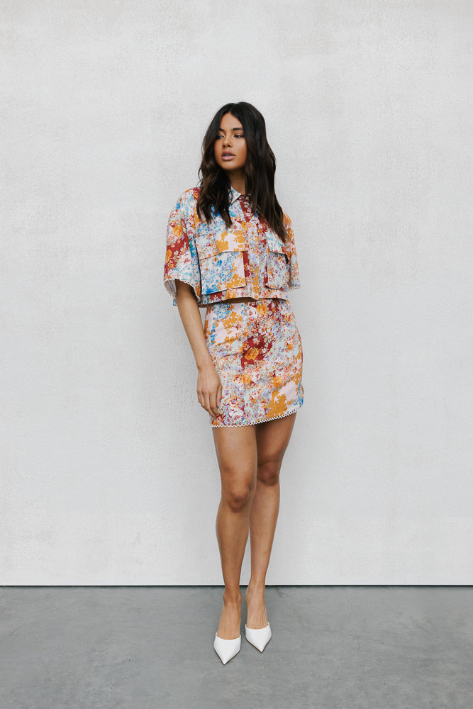 Esimio Cropped Shirt Bloom Floral Print