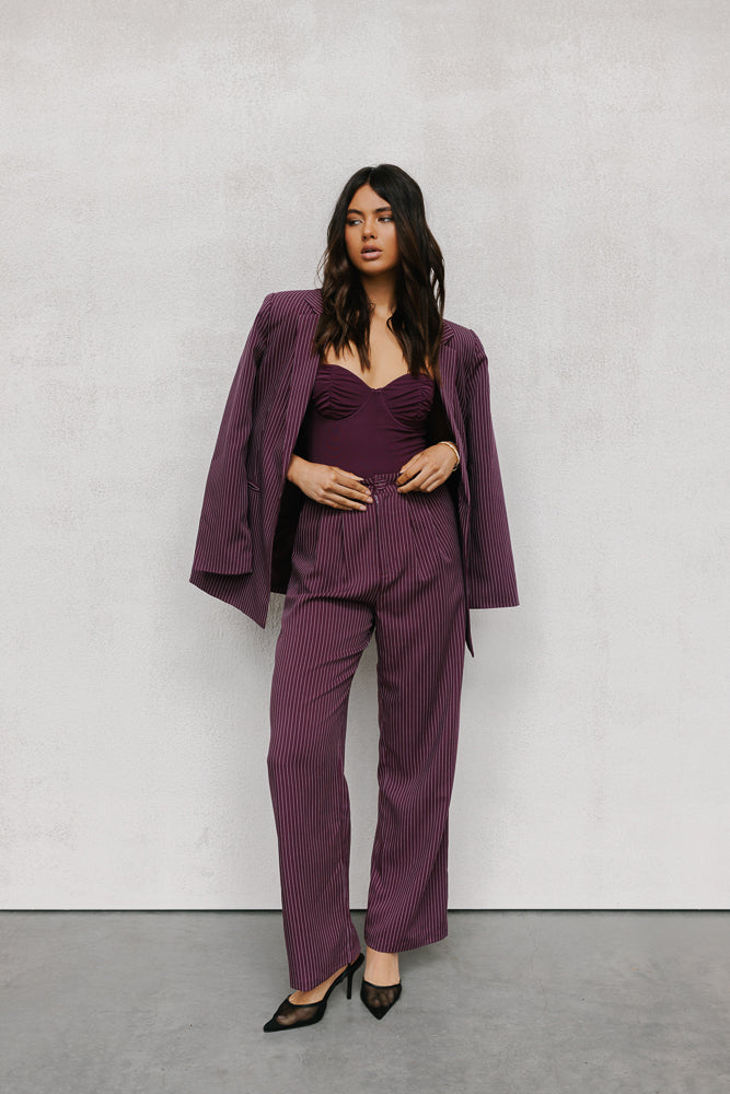 Scarlett Pants - Plum/White Pinstripe