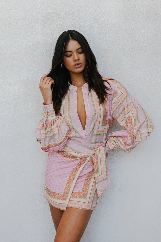 Vigo Mini Skirt - Pink Tile Print