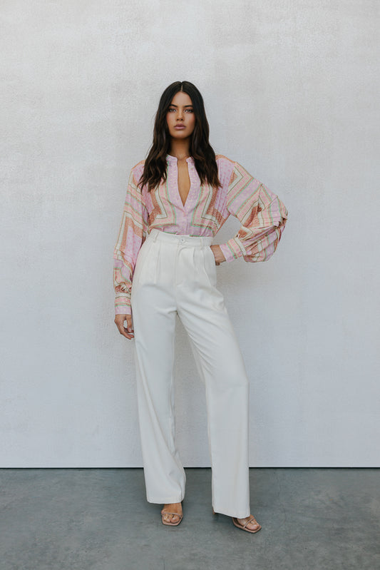 Chicago Billowed Shirt - Pink Tile Print