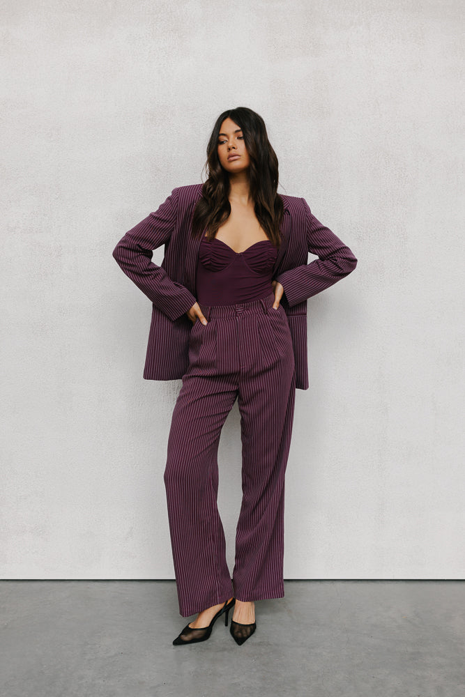 Scarlett Pants - Plum/White Pinstripe