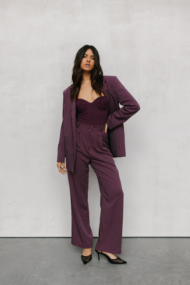 Scarlett Pants - Plum/White Pinstripe