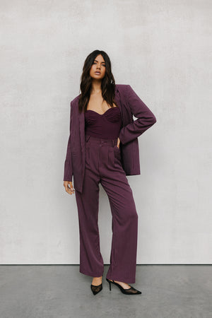 PRE ORDER EARLY OCTOBER - Scarlett Pants - Plum/White Pinstripe