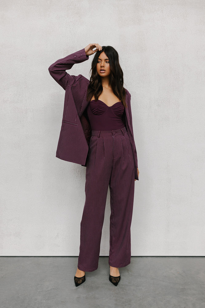 Scarlett Pants - Plum/White Pinstripe