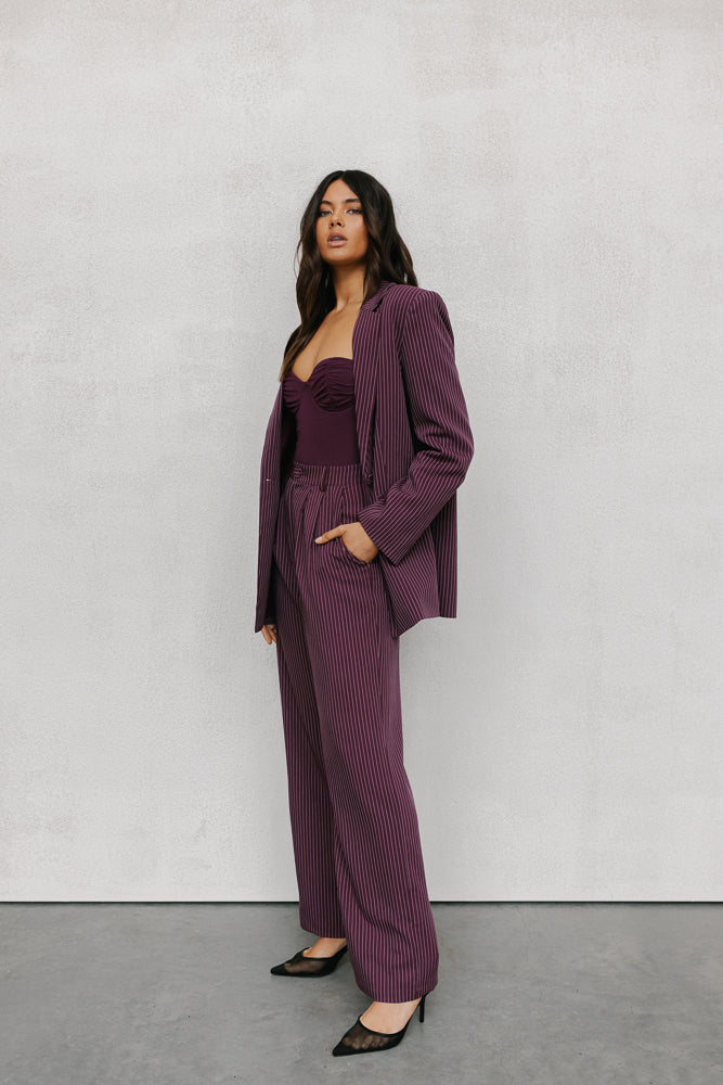 Scarlett Pants - Plum/White Pinstripe