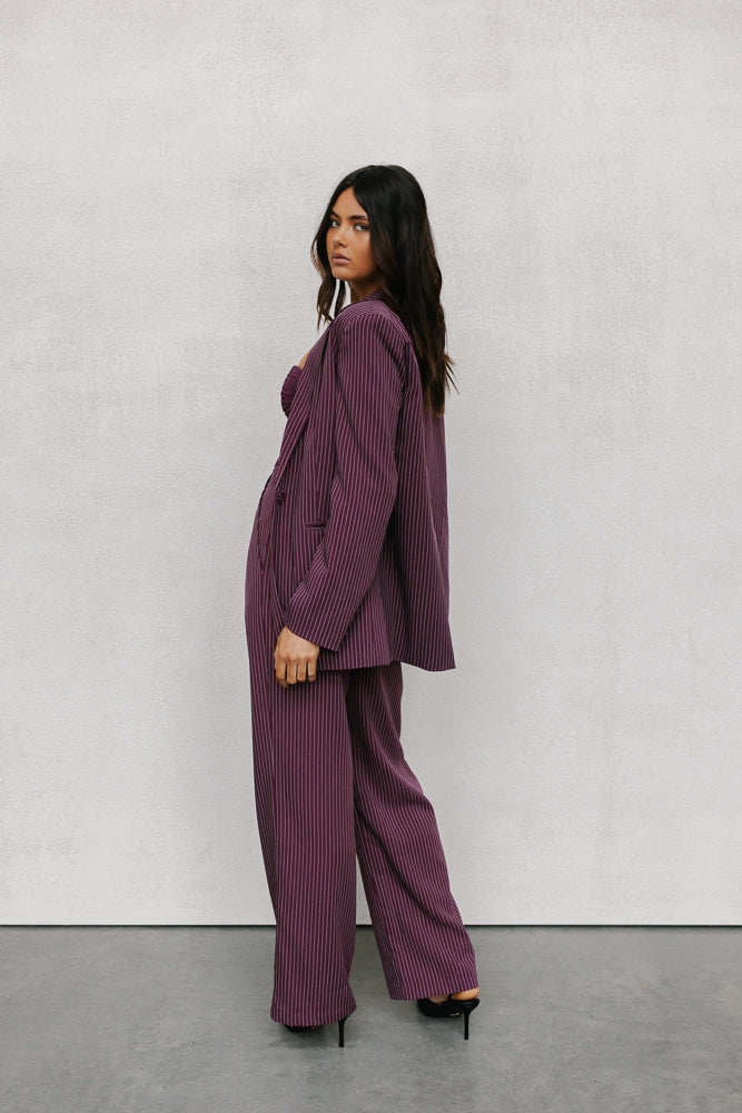 Scarlett Pants - Plum/White Pinstripe