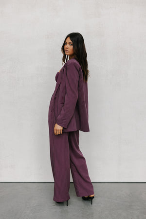 PRE ORDER EARLY OCTOBER - Scarlett Pants - Plum/White Pinstripe