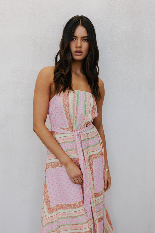 Phoenix Maxi Dress - Pink Tile Print