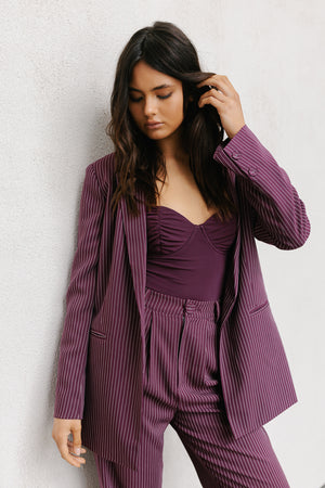 PRE ORDER EARLY OCTOBER - Scarlett Pants - Plum/White Pinstripe