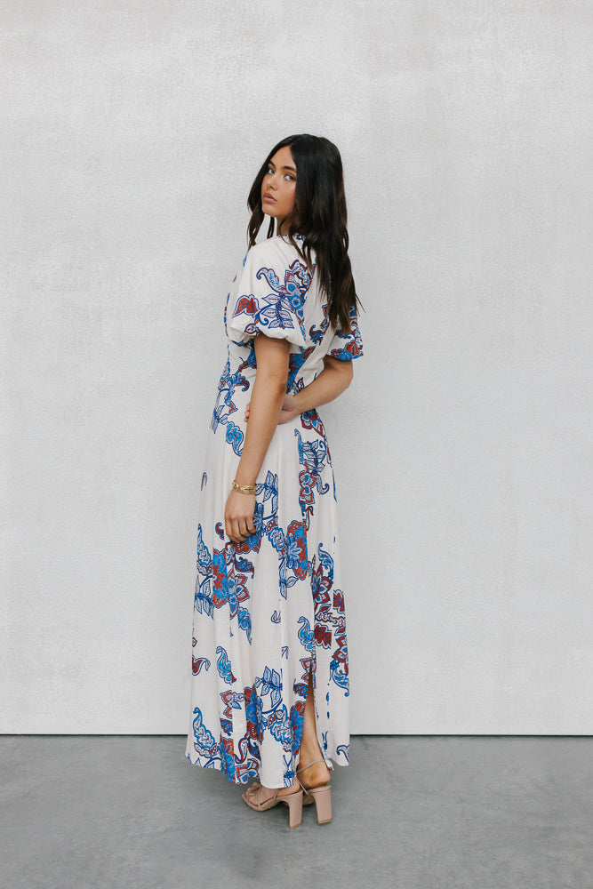 Pelato Dress - Cream/Blue Paisley