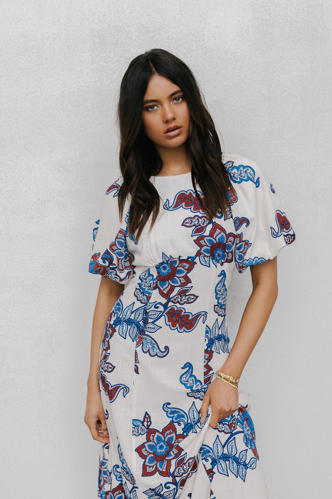 Pelato Dress - Cream/Blue Paisley