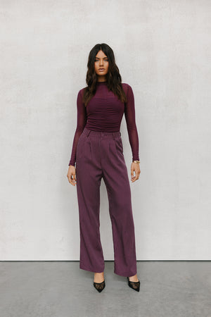 PRE ORDER EARLY OCTOBER - Scarlett Pants - Plum/White Pinstripe