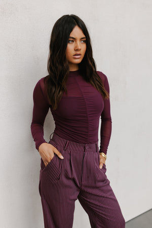 PRE ORDER EARLY OCTOBER - Scarlett Pants - Plum/White Pinstripe