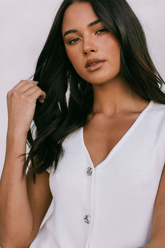 Elena Knit Vest Top - Creamy White