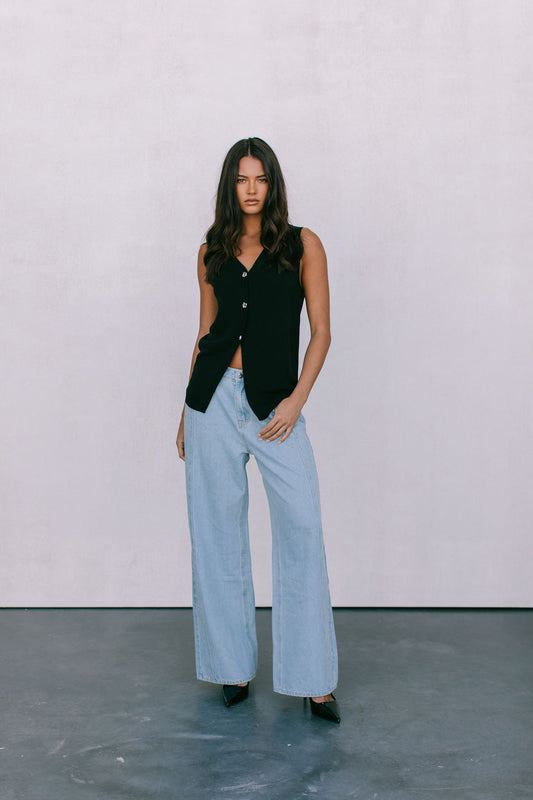 Elena Knit Vest Top - Black