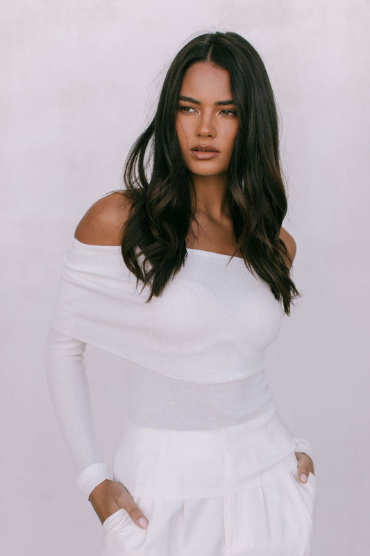 Garnet Off-Shoulder Knit Top - Ivory