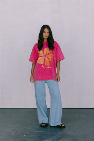 Le Fleur Tropical Tee - Pink Acid Wash