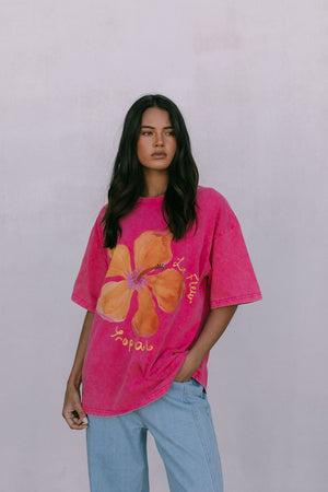 Le Fleur Tropical Tee - Pink Acid Wash