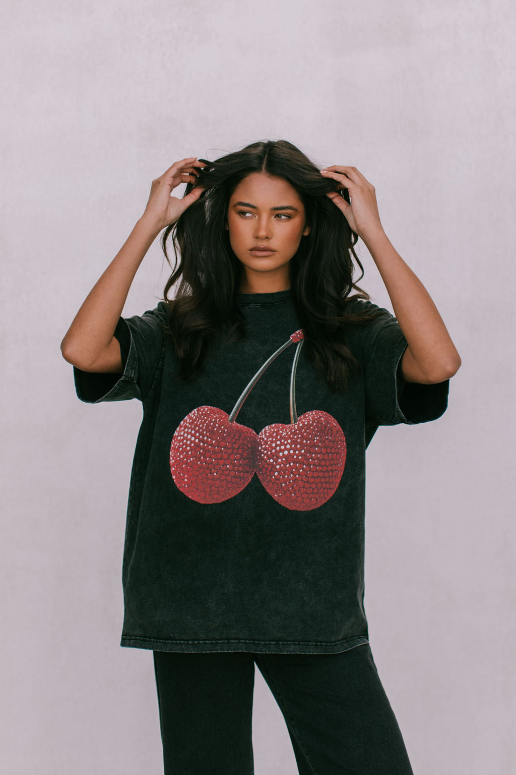 Cherry Baby Tee Black Acid Wash