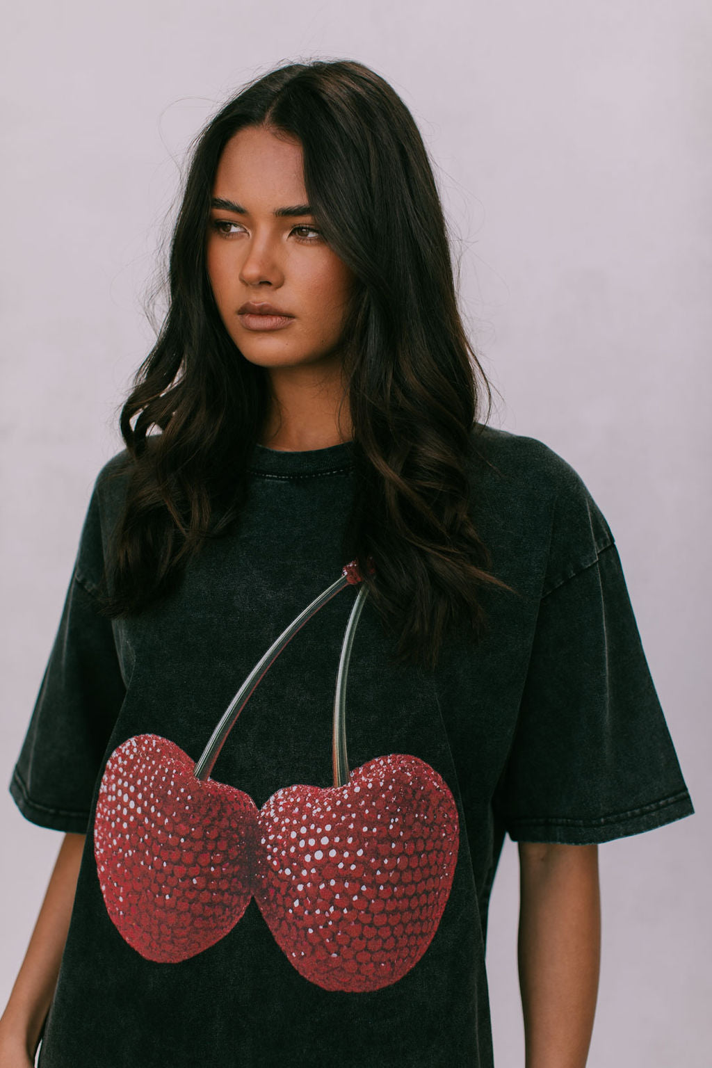 Cherry Baby Tee Black Acid Wash