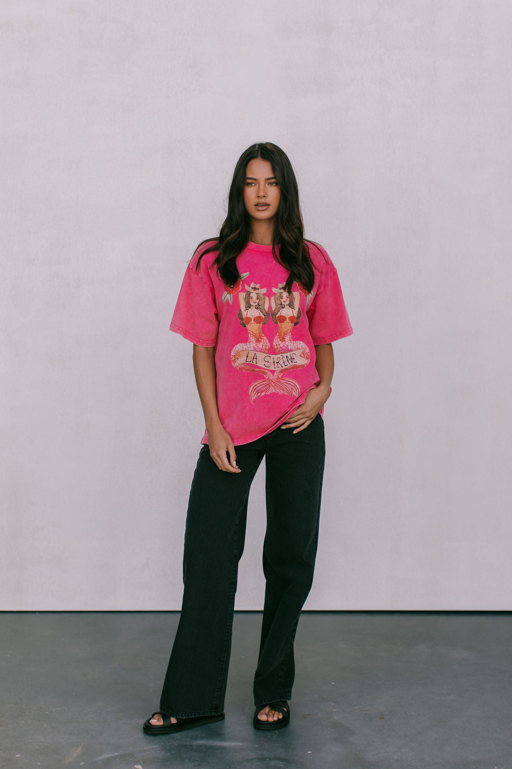 La Sirene Tee Pink Acid Wash