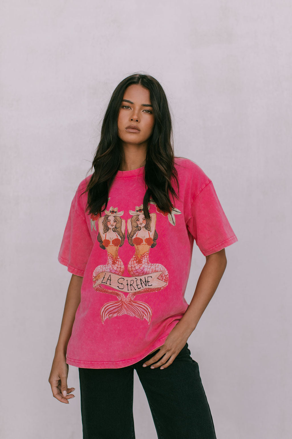 La Sirene Tee Pink Acid Wash