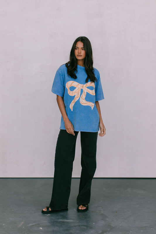 Big Bowtie Tee - Blue Acid Wash