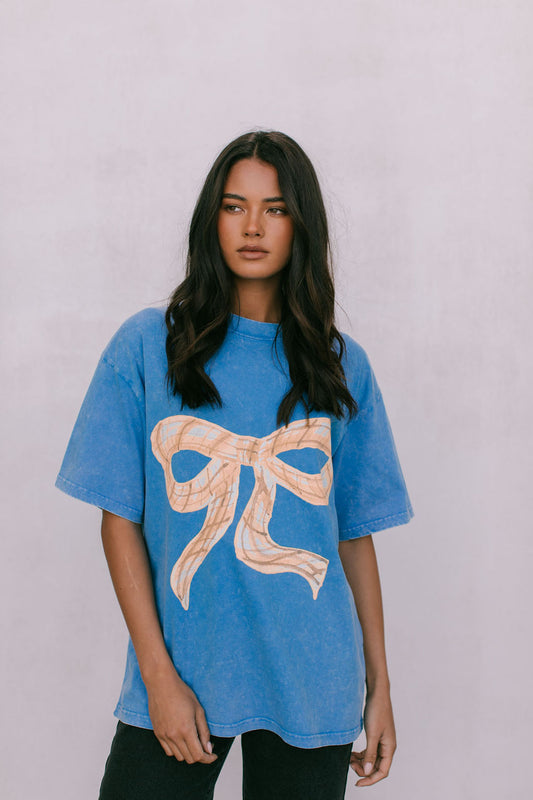 Big Bowtie Tee - Blue Acid Wash