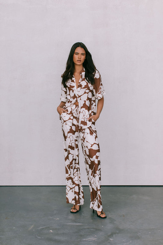 Matera Pants - Chocolate Brown/Cream Floral Print