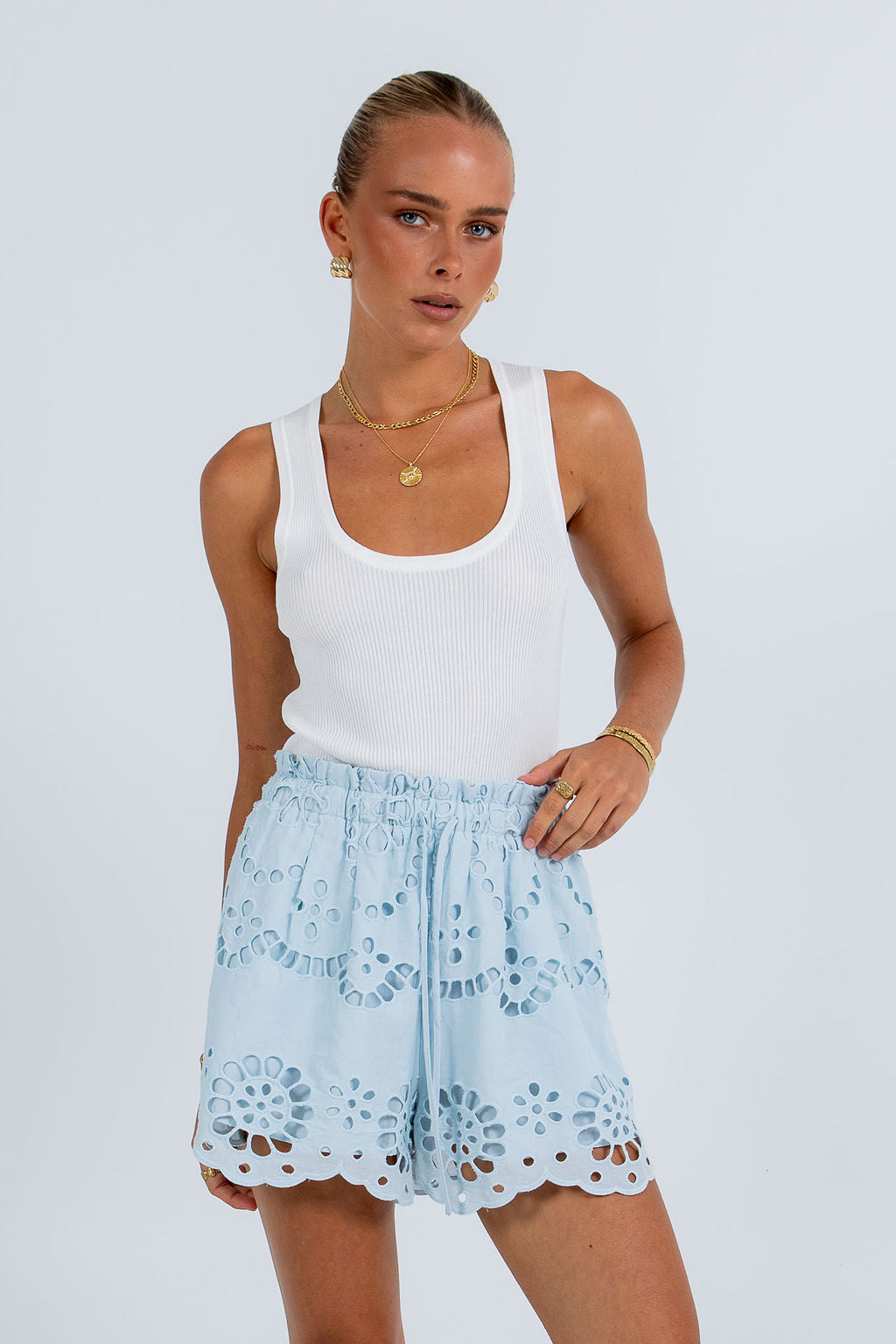 Yueli Short Powder Blue Sicily Lace