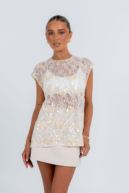 Paige Sequin Top - Champagne