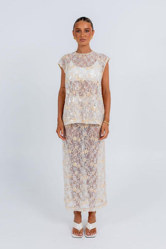 Paige Sequin Top - Champagne