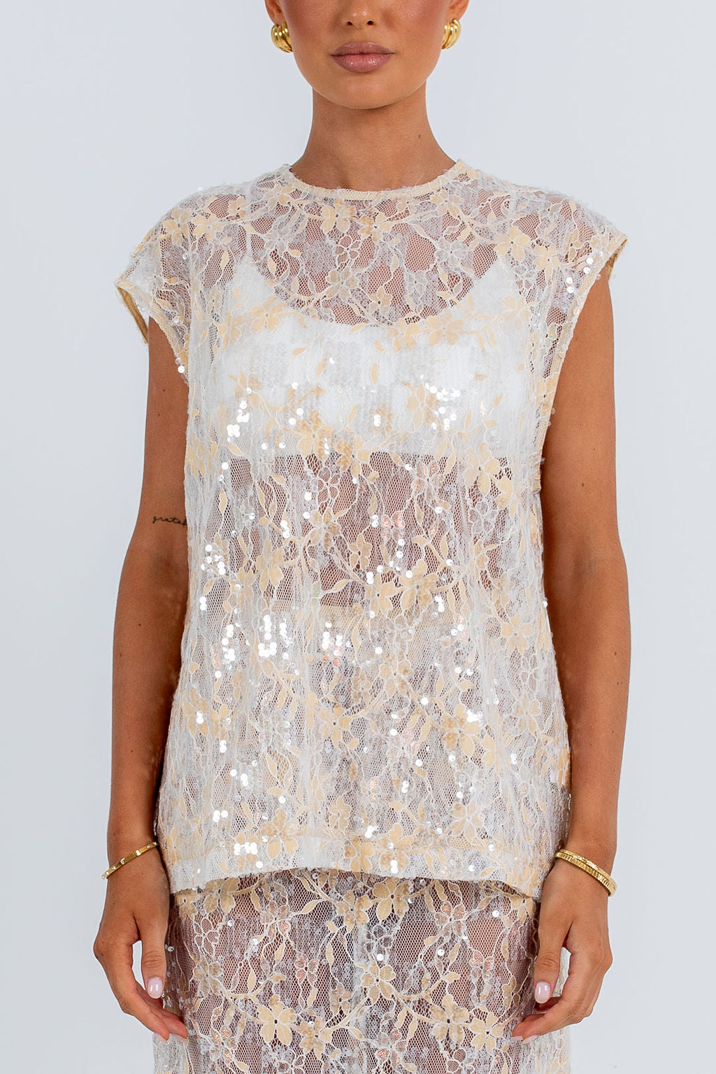 Paige Sequin Top Champagne