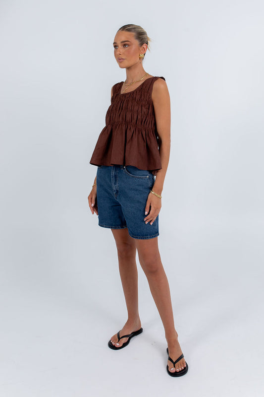 Alegra Linen Top - Chocolate